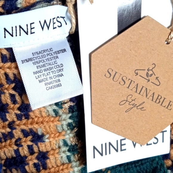 NINE WEST SUSTAINABLE STYLE TEAL MULTI-COLORED WRAP LOOP SCARF SIZE OS NWT - Picture 3 of 3